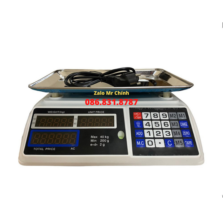 Cân Điện Tử Tích Điện, Tính Tiền Tự Động 40kg ACS723, Chức Năng Cân, Tính Tiền, Trừ Bì, 2 Mặt Hiển Thị