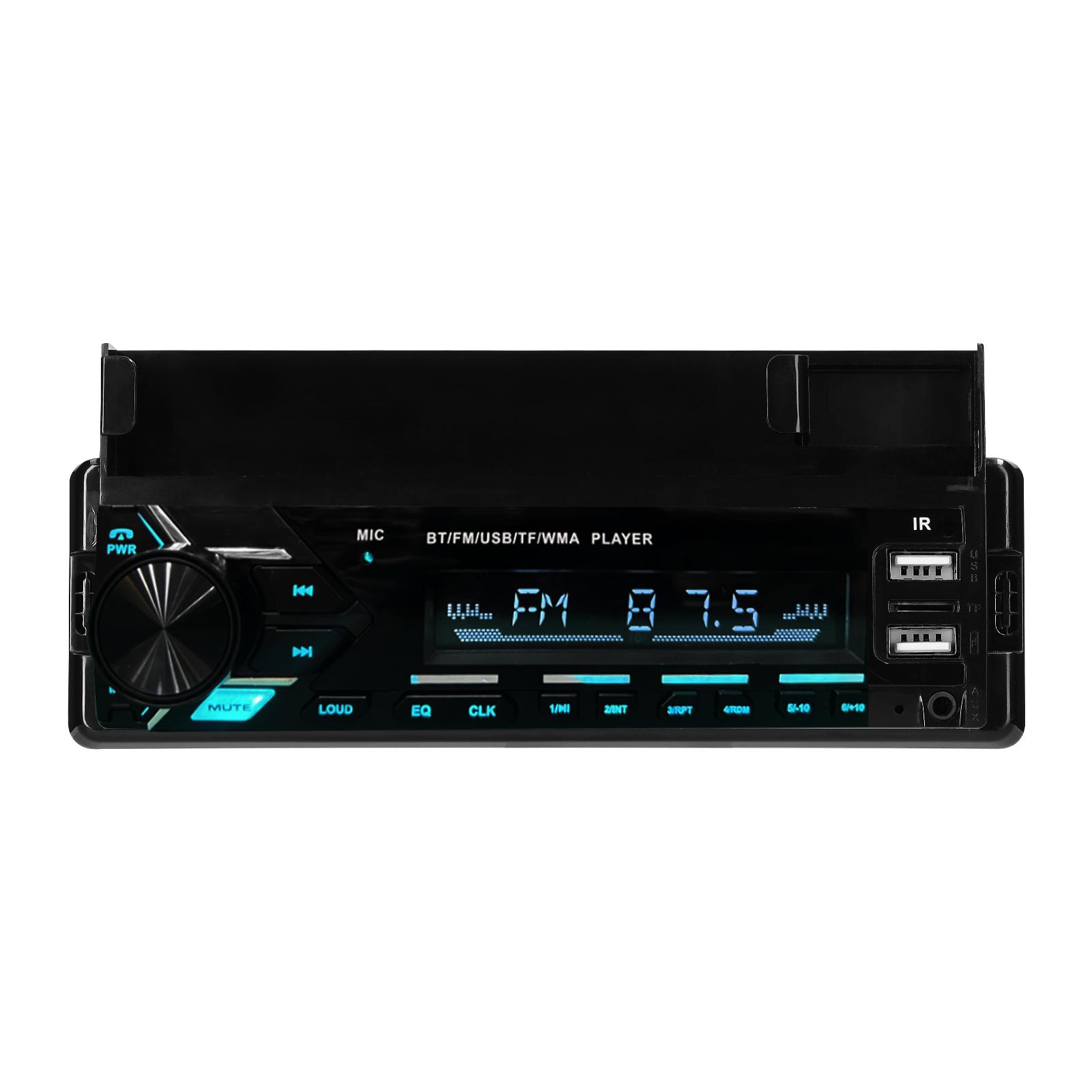 Car Stereo Receiver Multifunctional BT MP3 Player FM Radio Support Hands-Free Calls Phone Charge EQ Adjustment Voice Control U-Disk/TF Card/AUX-in with Time Display Phone Holder Remote Controller