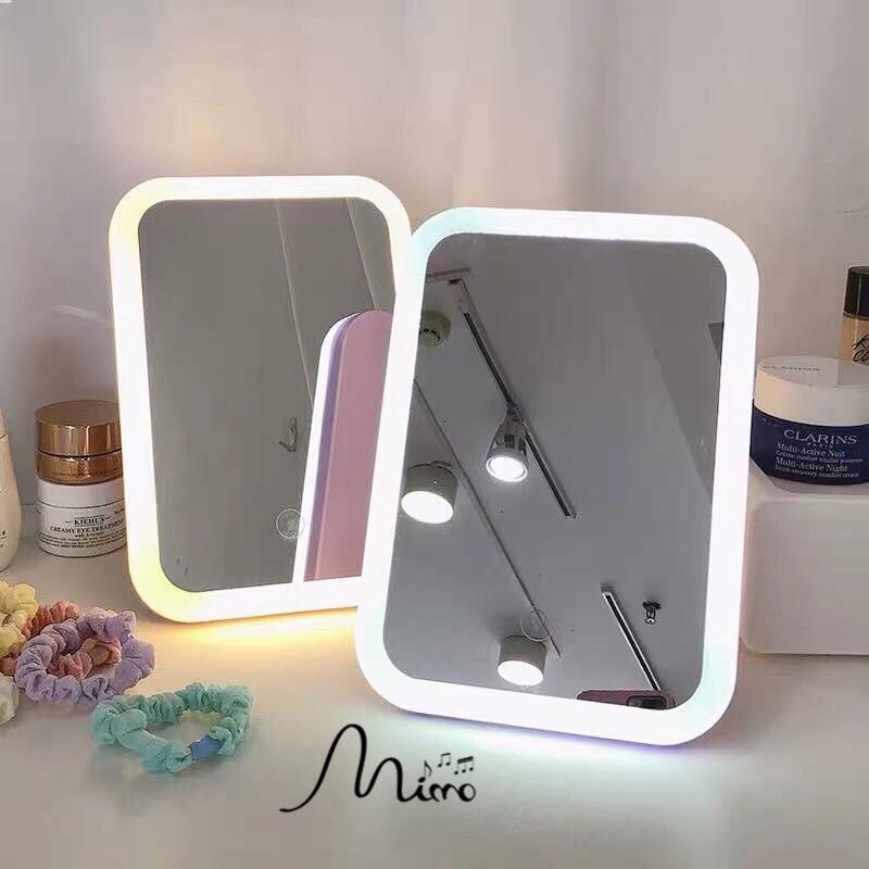 Gương trang điểm đèn led 3 màu màn hình cảm ứng siêu nét kích thước 18x13x2cm để bàn tiện lợi xinh xắn