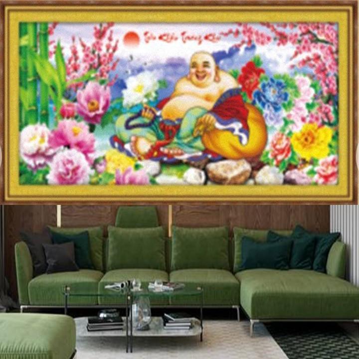 Tranh thêu Phật Di Lặc tiếu khẩu trường khai 89016 - kích thước: 131 * 64cm.