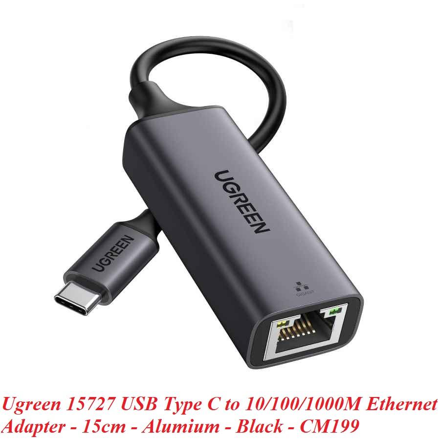 Ugreen UG15727CM199TK USB Type C sang Lan Gigabit 10/100/1000M Bộ chuyển đổi usb-c rj45 chất liệu nhôm màu đen - HÀNG CHÍNH HÃNG