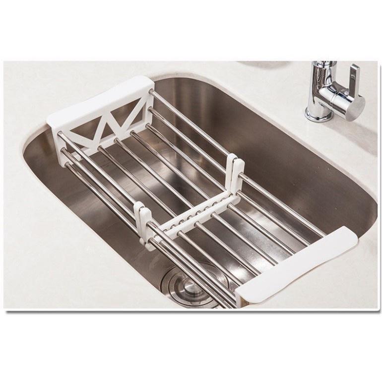 Khay Đựng Đồ Để Bồn Rửa Chén Inox, Gác Bồn Rửa Chén Tiện Lợi, Có Thể Kéo Dài