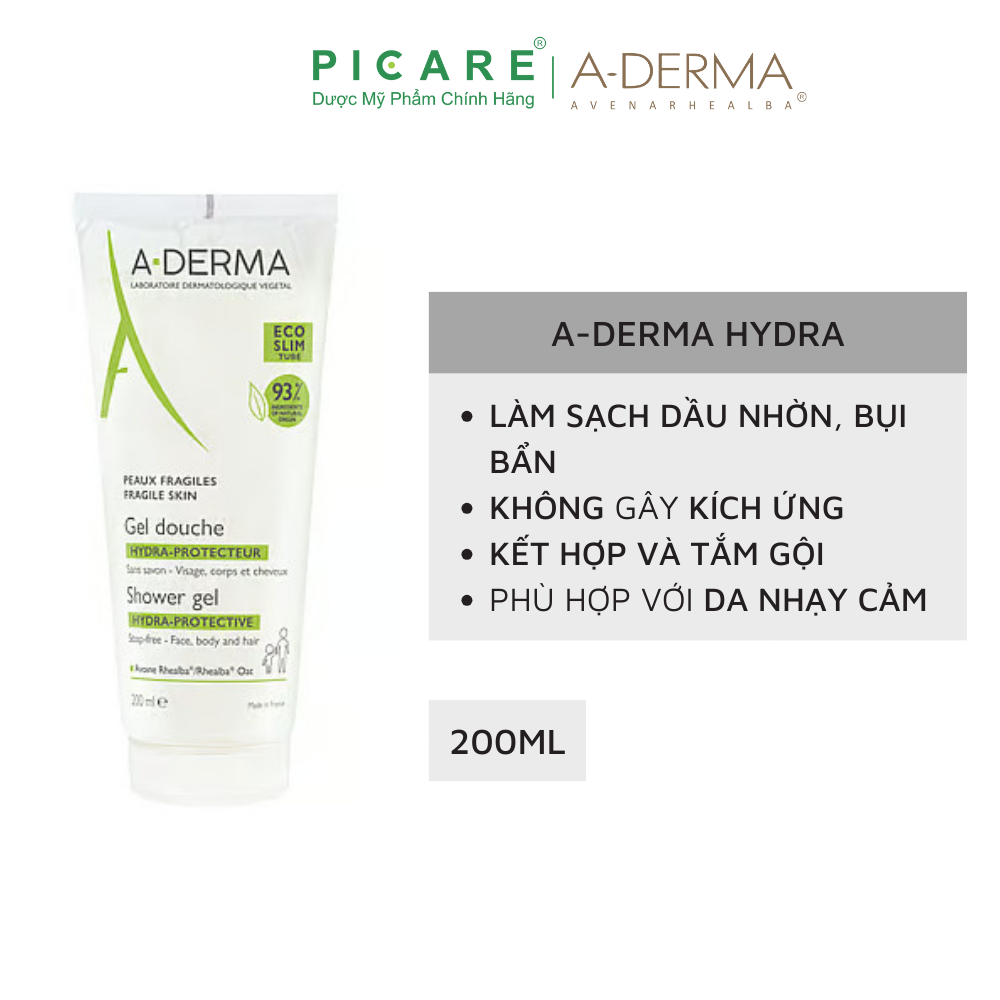 Gel Rửa Mặt và Tắm Cho Da Đang Bị Kích Ứng A-Derma Shower Gel Hydra-Protective (200ml)