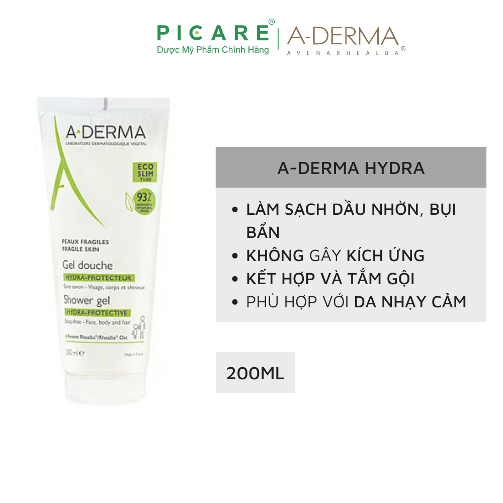 Gel Rửa Mặt và Tắm Cho Da Đang Bị Kích Ứng A-Derma Shower Gel Hydra-Protective