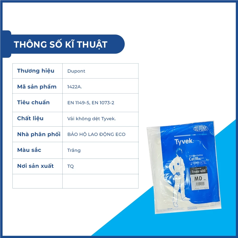 Bộ quần áo chống hóa chất Dupont Tyvek 400 chính hãng
