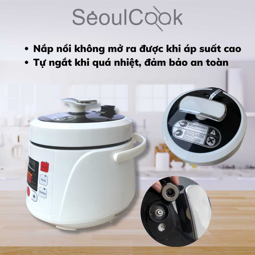 Nồi áp suất điện đa năng cao cấp Seoulcook màu trắng 2.5 lít - Hàng chính hãng