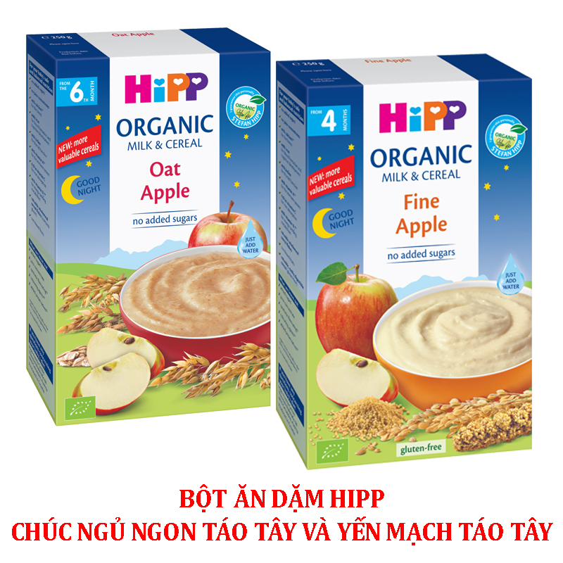 COMBO 2 BỘT ĂN DẶM HIPP chúc ngủ ngon Táo Tây và Yến Mạch Táo Tây