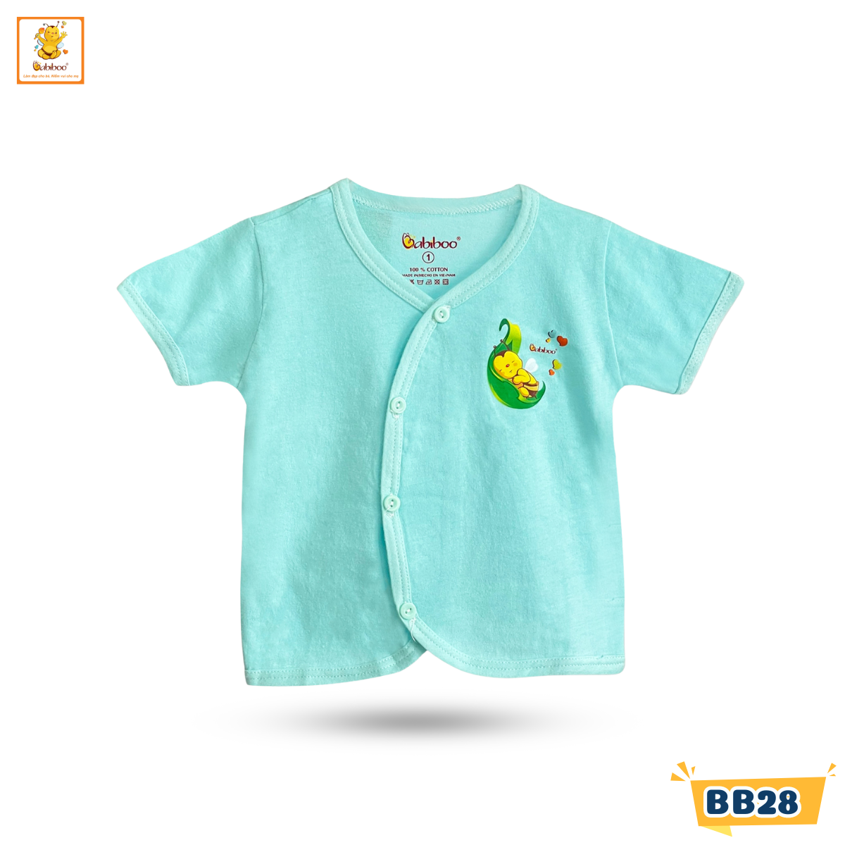Áo sơ sinh Babiboo áo sơ sinh cổ tim, vải cotton mềm thấm hút tốt BB28