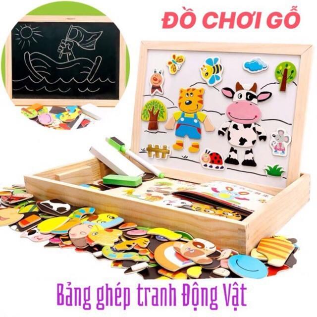 Bộ Tranh Ghép Gỗ Nam Châm Nhiều Chủ đề - Bảng Gỗ 2 Mặt, Kèm Bút Vẽ ĐCG