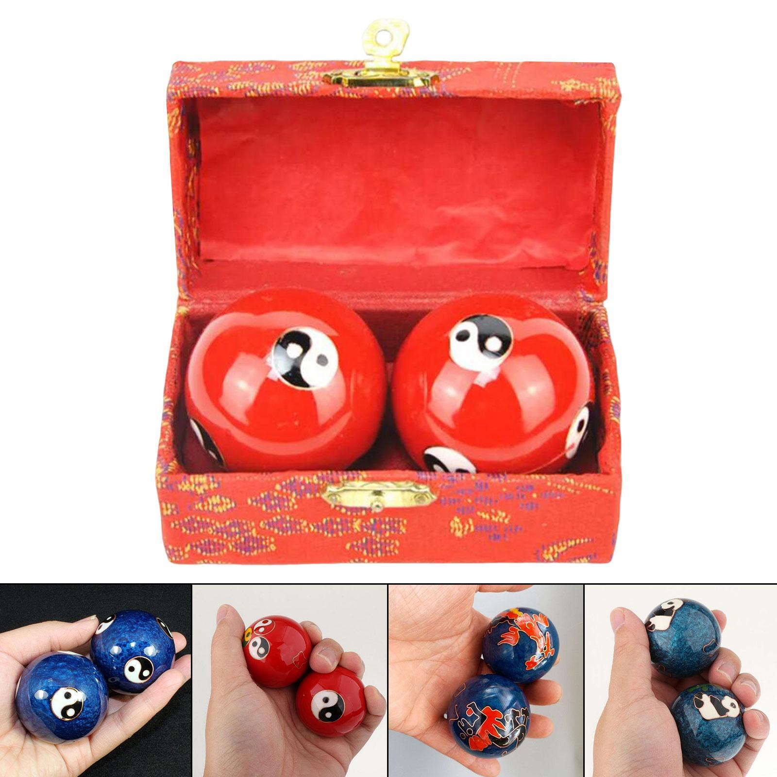 2 Pieces Hand Massage Balls Baoding Balls with Storage Box Durable Smooth Chinese Exercise Handballs for Children Middle Aged People Parents