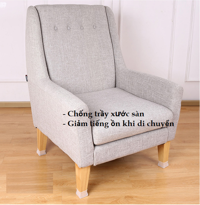 4 Vỏ bọc chân bàn ghế silicon dày hình vuông, miếng silicon dày bọc chân bàn ghế chống trượt [tặng móc dán tường