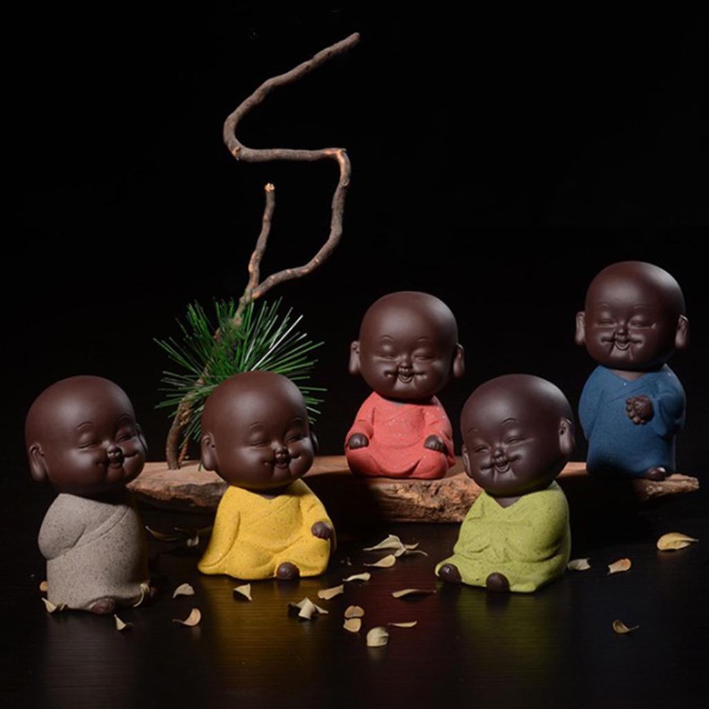 Mini Ceramic Buddha Statue Monk Tea Pet for Zen Garden Sand Meditation Home Office Table Decoration