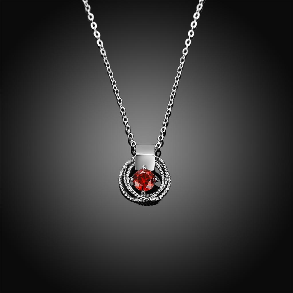 Round Pendant Necklace With Elegant Red Zircon