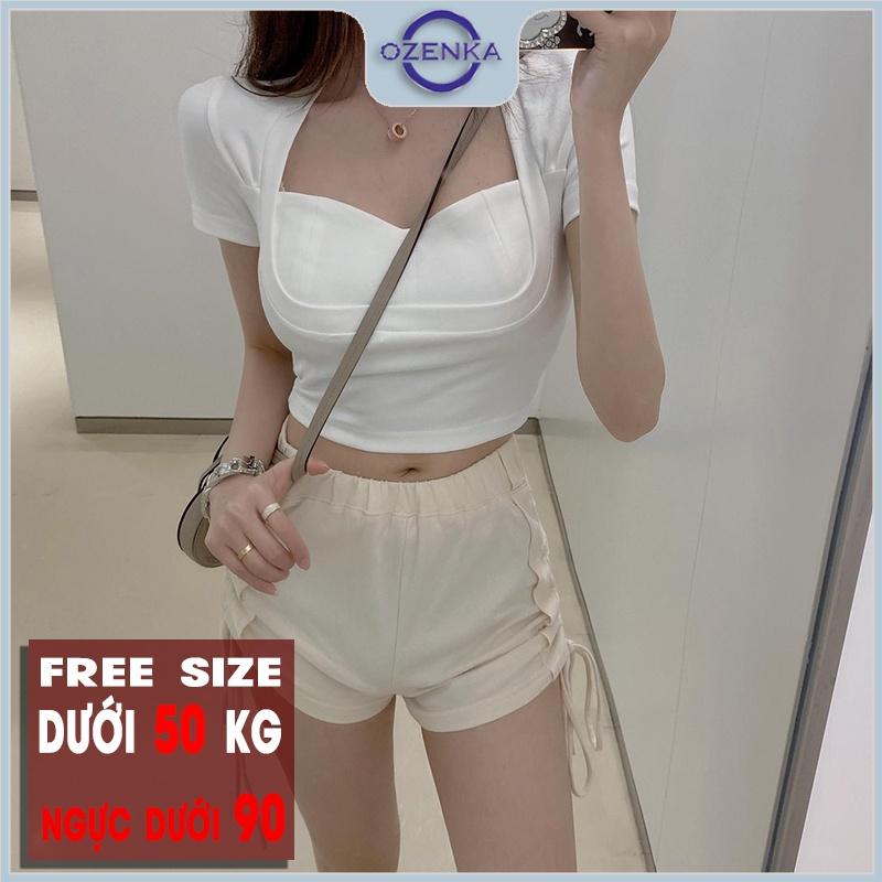 Áo croptop cổ vuông tay ngắn ôm body nữ , ao thun crt nữ kiểu Hàn Quốc màu đen trắng 100% cotton dưới 50 cân