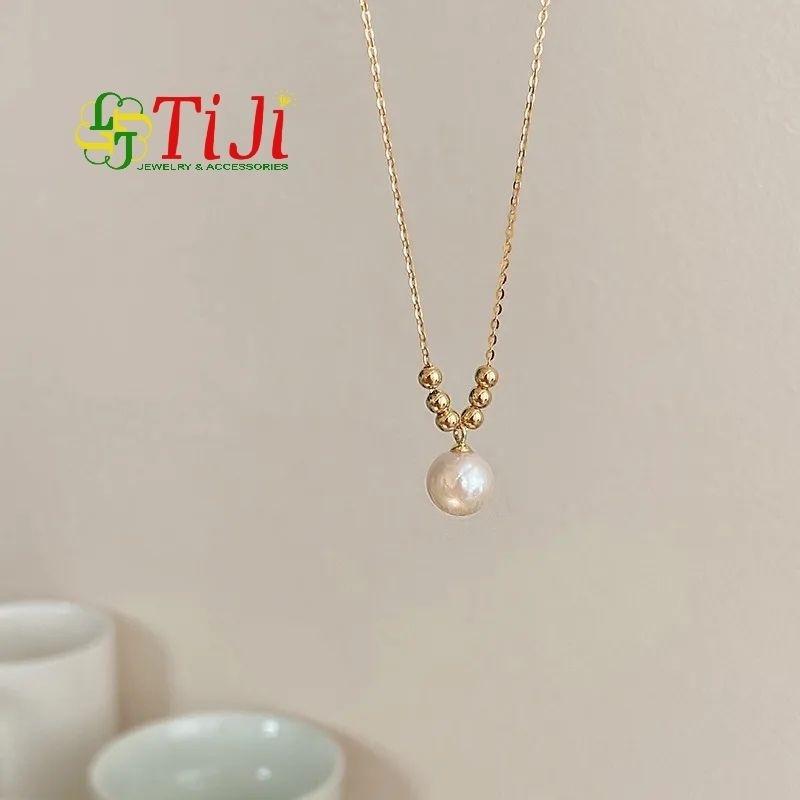 Dây chuyền nữ inox xỏ bi mặt ngọc trai nhân tạo đẹp thời trang không đen không gỉ sét