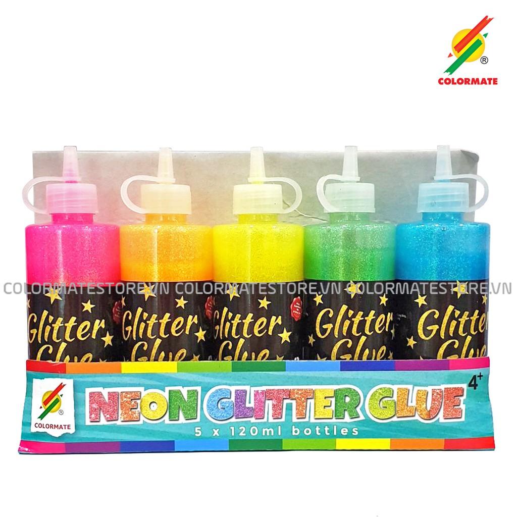 Màu vẽ Colormate Neon Glitter Glue, màu kim tuyến chai 120ml - COLORMATE