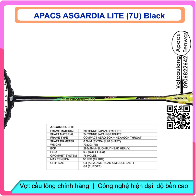Vợt cầu lông Apacs Asgardia Lite - 7U (73gr)| Mẫu Apacs 7U đầu tiên tại VN, siêu nhẹ như bông, sơn nhám tuyệt đẹp