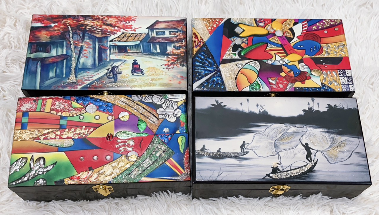 Hộp nữ trang Sơn Mài Cao Cấp Thanh Bình Lê size 14x24x6 cm đựng đồ trang sức, vật dụng nhỏ xinh, trang trí, làm quà tặng ý nghĩa