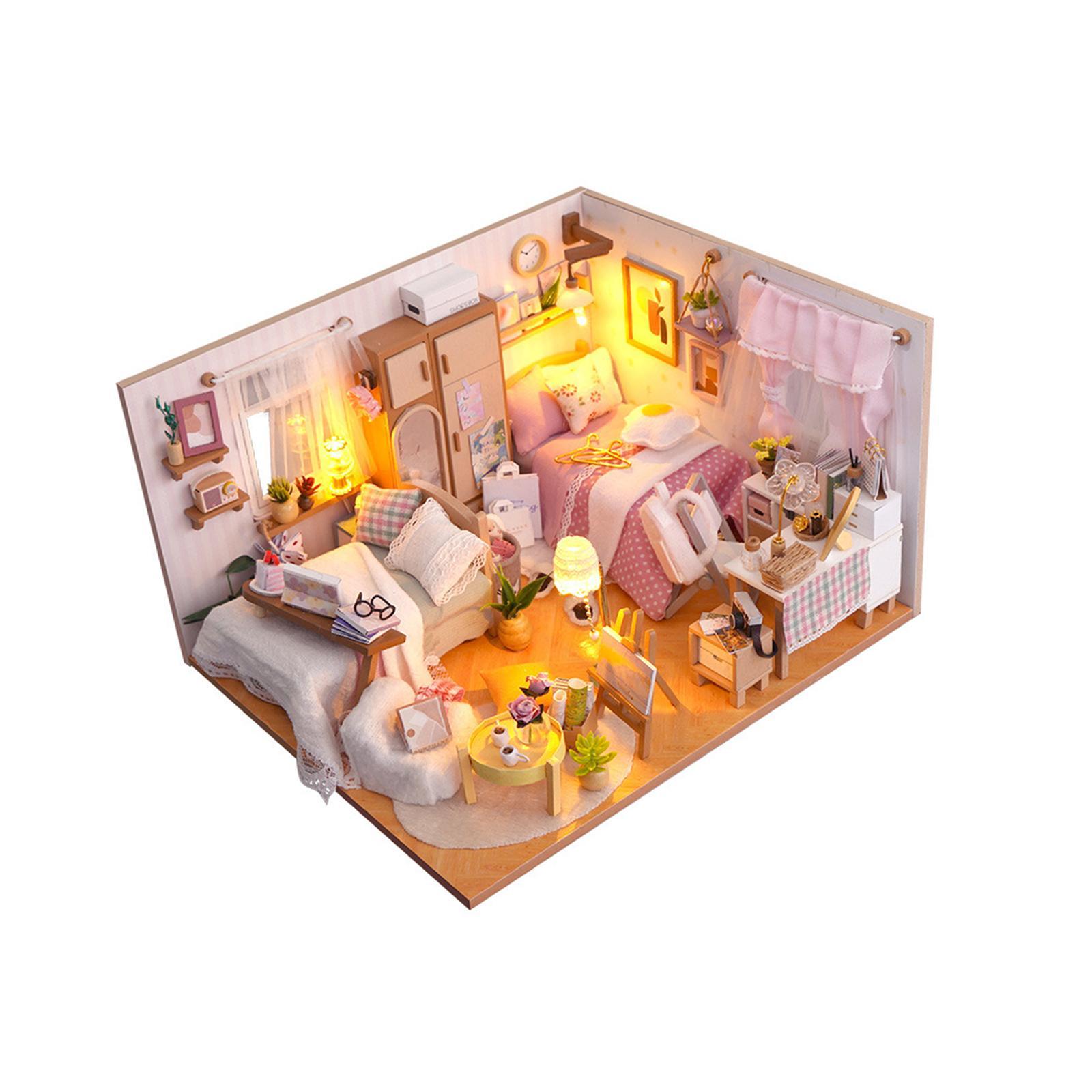 DIY Wooden Miniature Dollhouse Kits, Creative Bedroom, Birthday Gifts, with Furniture Educational Toy Modern for Boys Girls Doll House Model