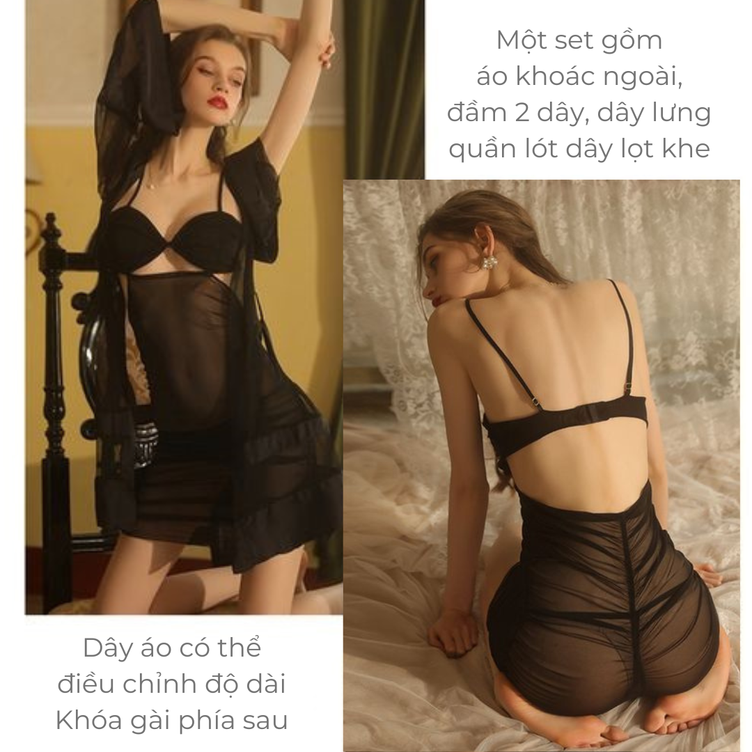 Bộ đồ ngủ VICKE SECVIA chất ren cao cấp - đầy đủ phụ kiện đi kèm - phong cách sexy quyến rũ 1860