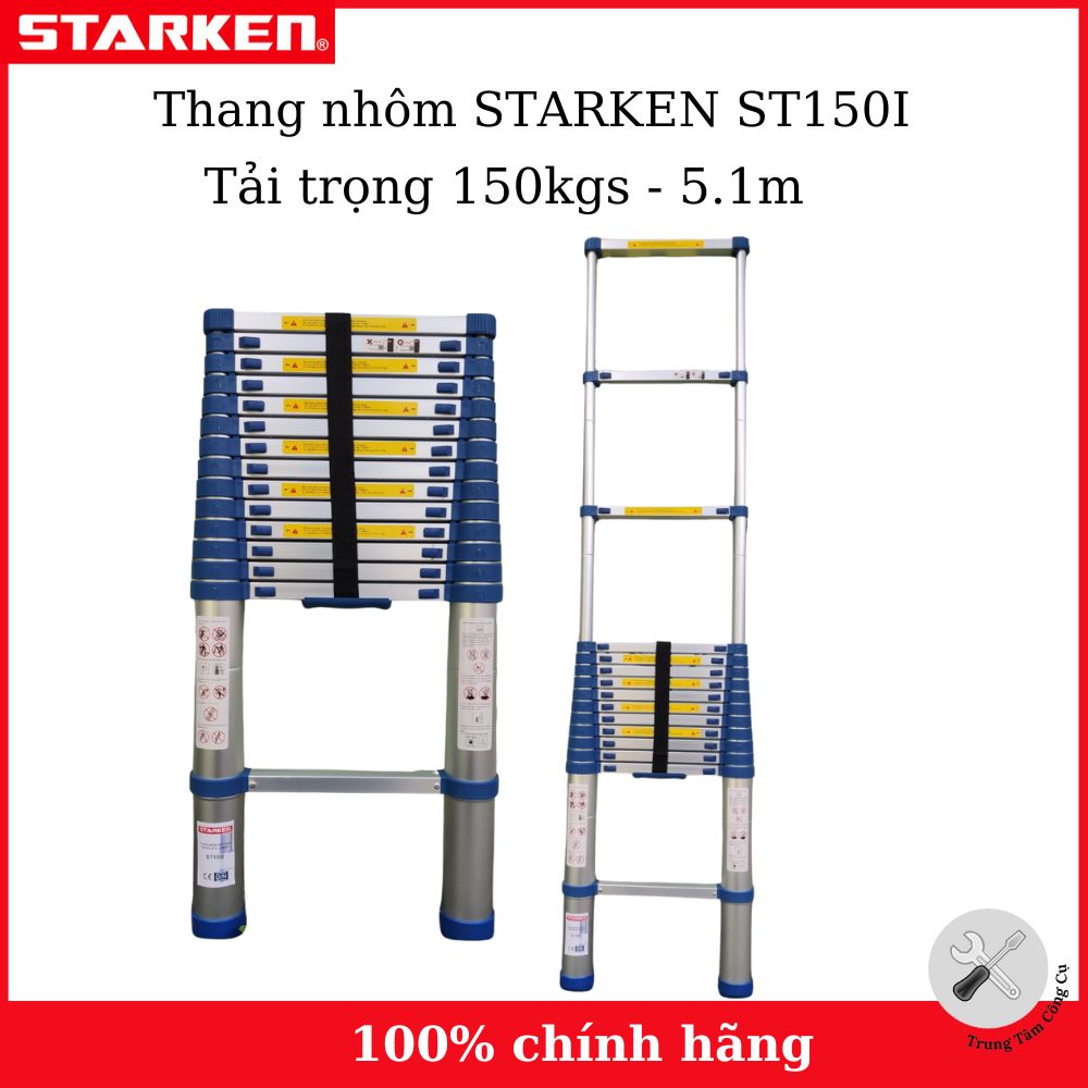 Thang nhôm rút đơn 5m STARKEN ST150I tải trọng 150kgs màu xanh - Hàng chính hãng bảo hành 18 tháng