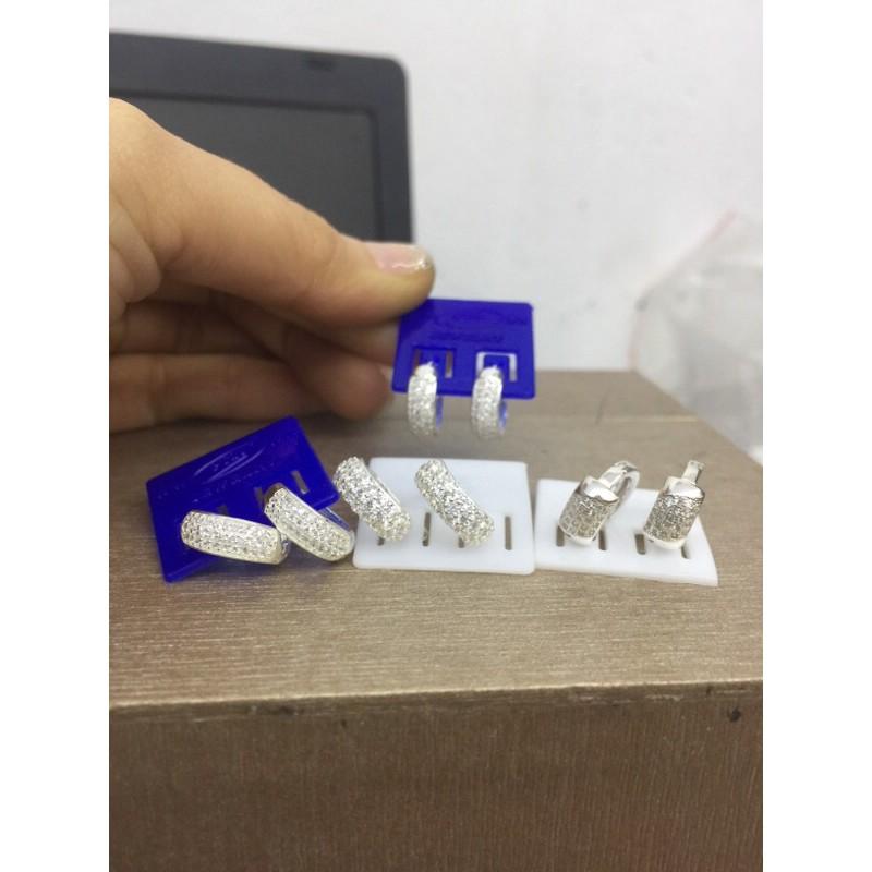 Khuyên tai tròn bấm sát tai full đá bạc ta