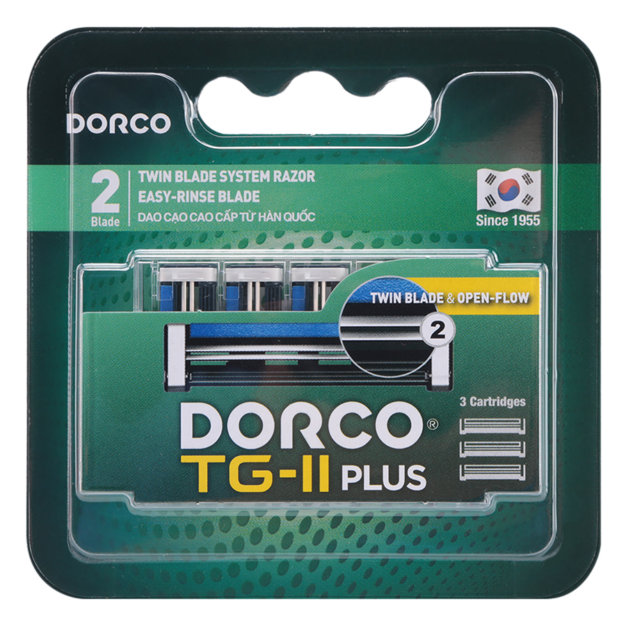 Vỉ 03 Đầu Dao Cạo Râu 2 Lưỡi Dorco TG-II Plus System TNA 3030-3B