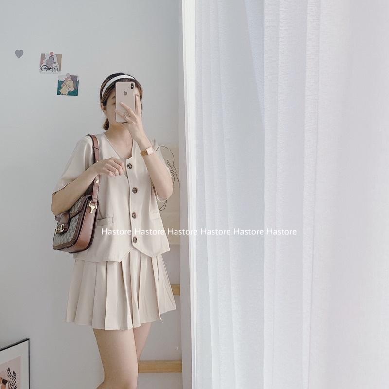 Set áo đệm vai kèm chân váy tennis