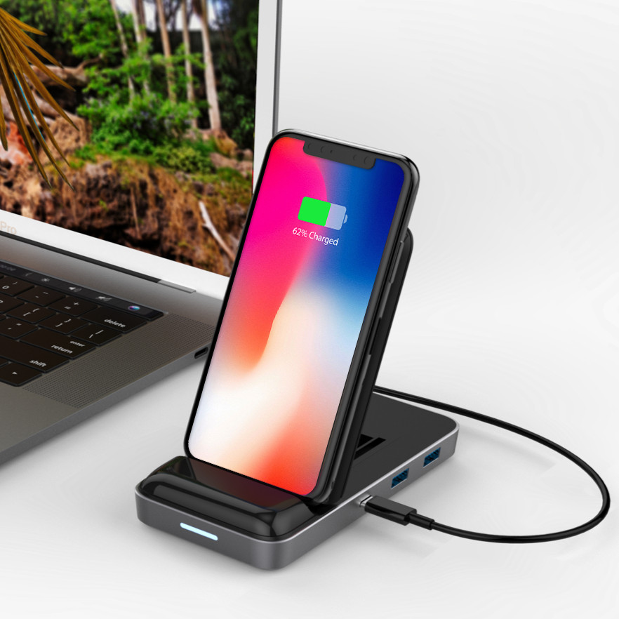 Cổng chuyển đa năng HyperDrive 7.5W Wireless Charger Usb-C Hub có hỗ trợ sạc không dây lên tới 15W (HD258B) - Hàng Chính Hãng