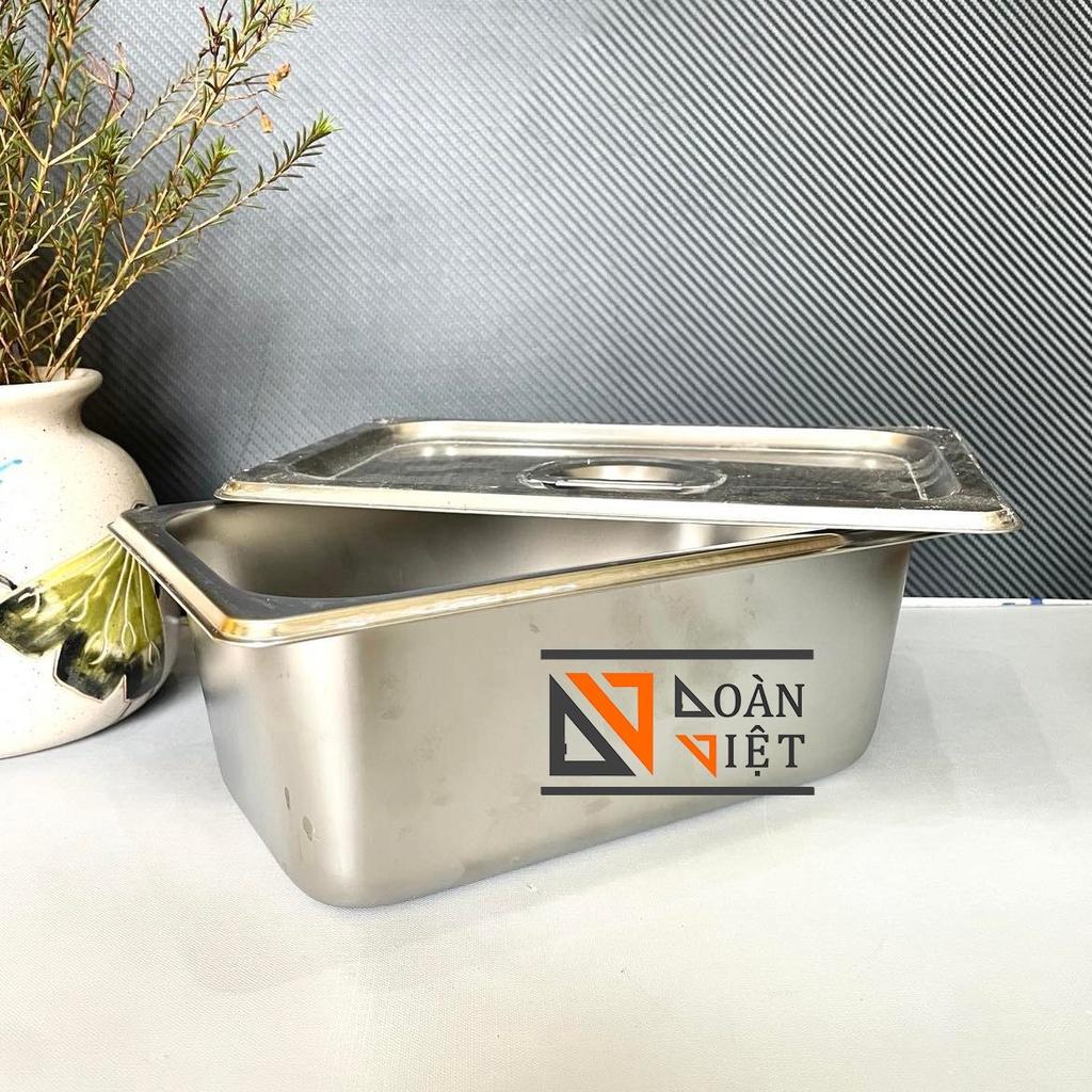 Khay inox 1/4 1/6 1/9 đựng thạch trà sữa, topping các loại- Khay đựng thực phầm . Inox 304 dày, sáng bòng (kèm nắp) - Nh