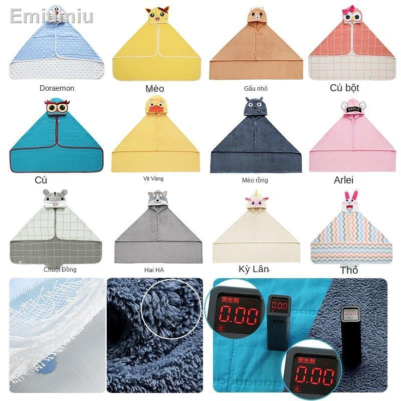 ✟✼✸Áo choàng tắm trẻ em có mũ trùm đầu có thể mặc áo choàng tắm cotton tinh khiết thấm hút tốt