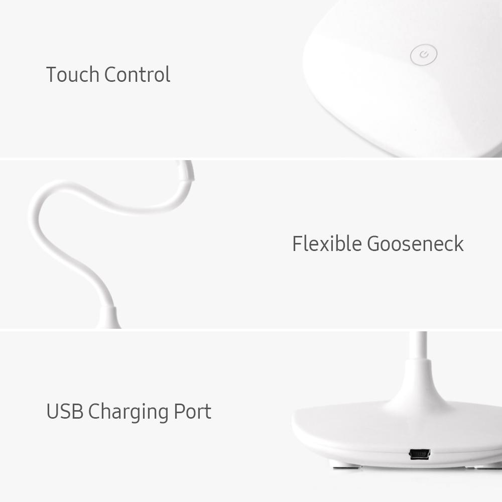 Đèn LED để bàn chăm sóc mắt Cổng sạc USB / Điều khiển cảm ứng / 3 mức độ sáng / Không nhấp nháy / Cổ ngỗng điều chỉnh 360 °