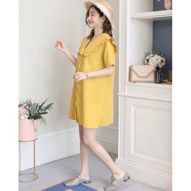 Đầm Suông Ngắn Vàng Có Nút
