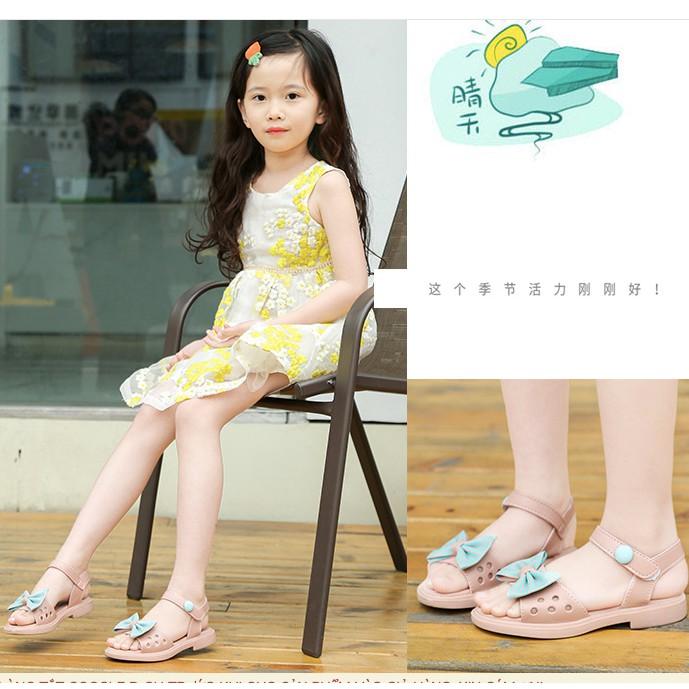 Giày Sandal Quai Ngang Bé Gái Đính Nơ Phối Màu Sắc Xinh Xắn Cho Bé Từ 3T - 10T