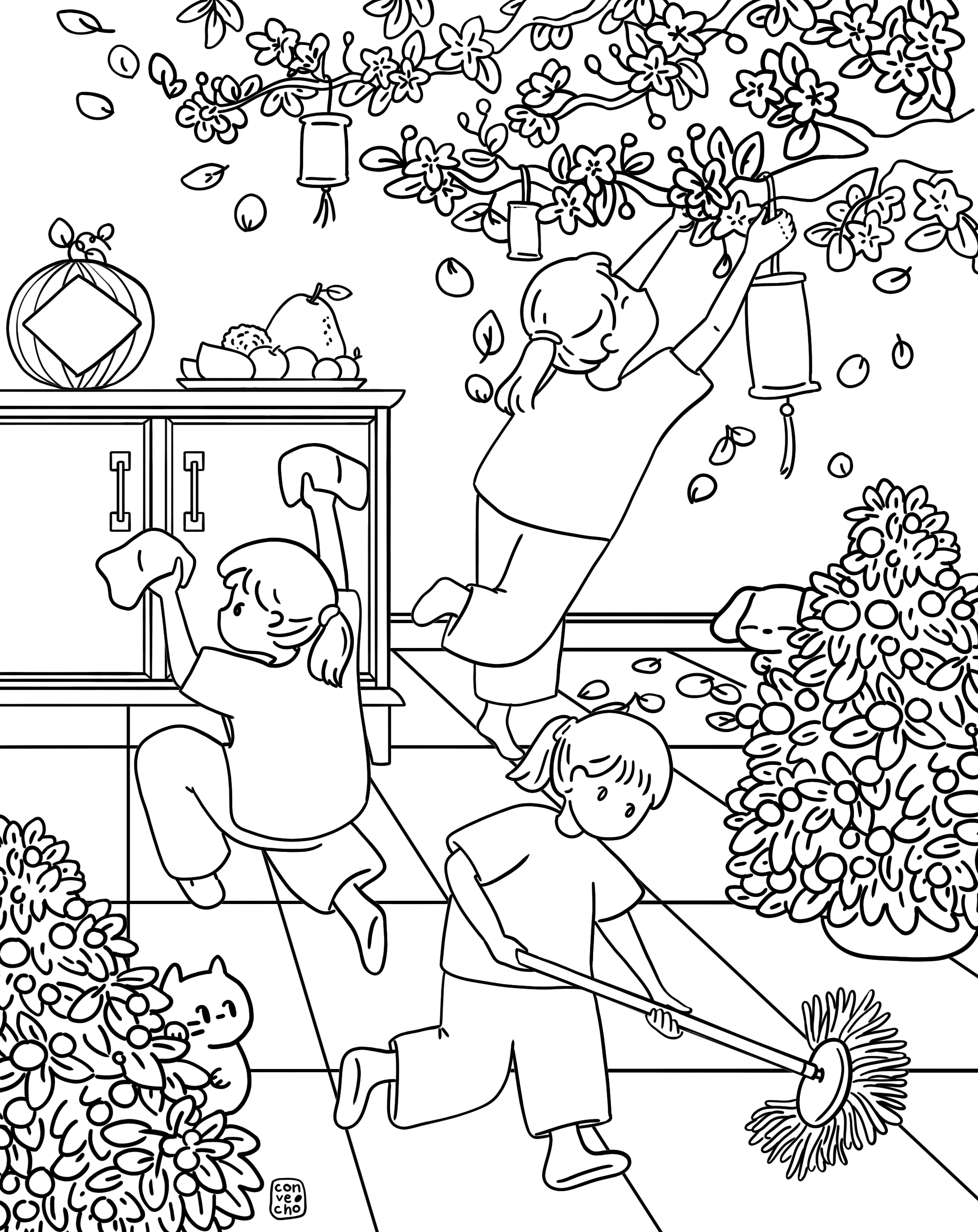 Postcard thiệp tô màu "Đón tết" của @convecho, giấy vẽ coldpress 300gsm - A6-#2