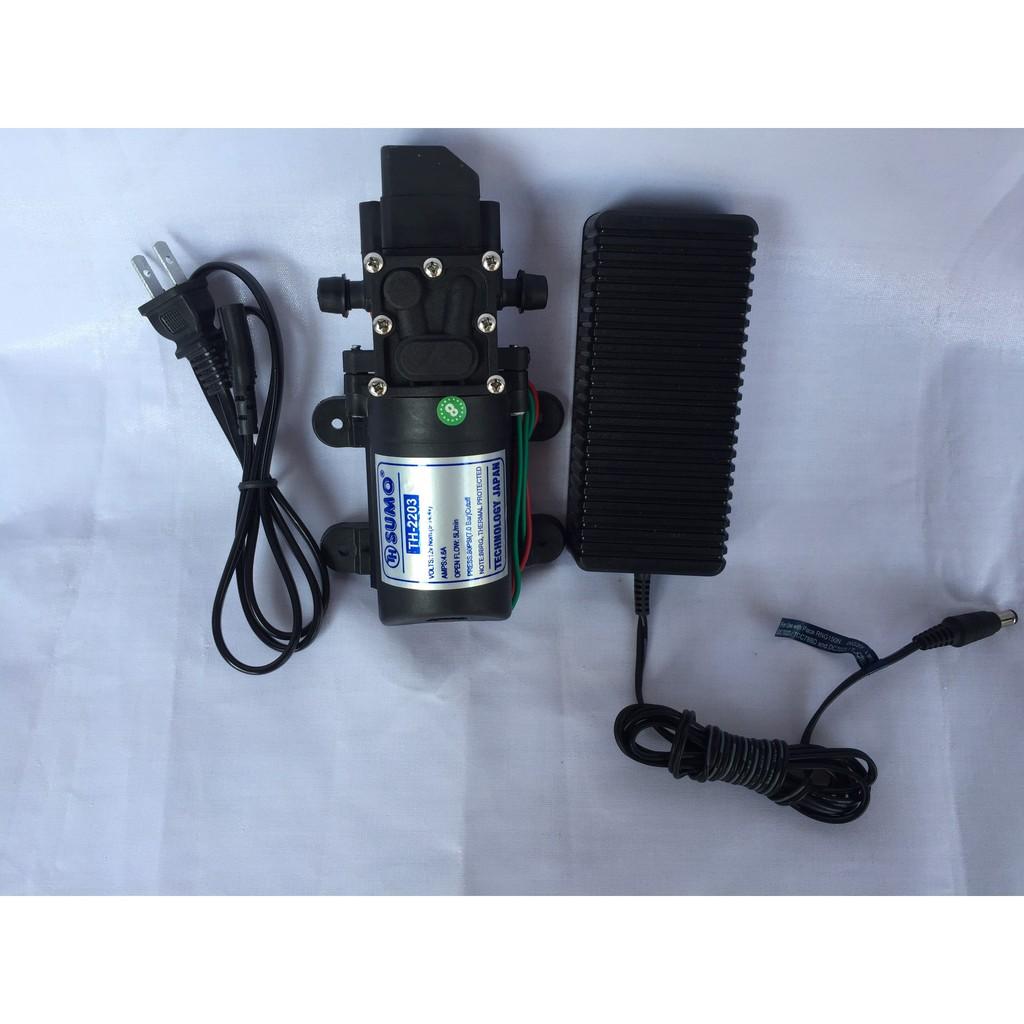 Bơm tăng áp. Bơm mini sumo màu đen kèm nguồn 12v_5a. dùng trong bộ xịt rửa xe, xịt rửa máy lạnh, tưới lan