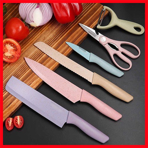 Bộ Dao Làm Bếp Lúa Mạch 6 Món Kháng Khuẩn Nhiều Màu Sắc, Siêu Sắc Bén
