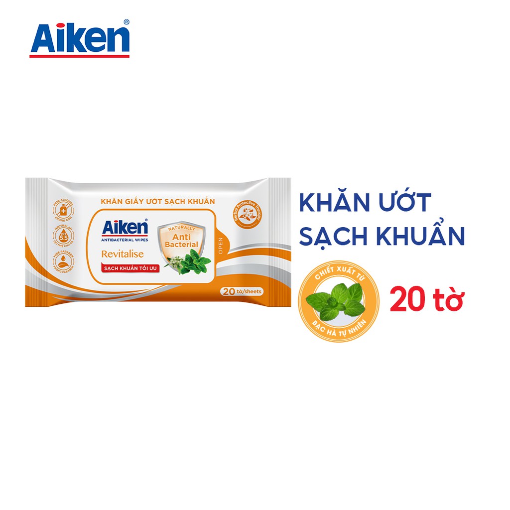 Khăn Ướt Sạch Khuẩn Aiken Chiết Xuất Bạc Hà 20 Tờ/gói