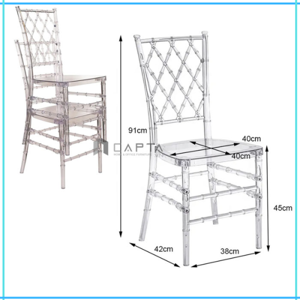 Ghế ăn nhựa đúc trong suốt lưng ống trúc Ghế cafe ngoài trời đẹp cao cấp Tiffany 2A-PC