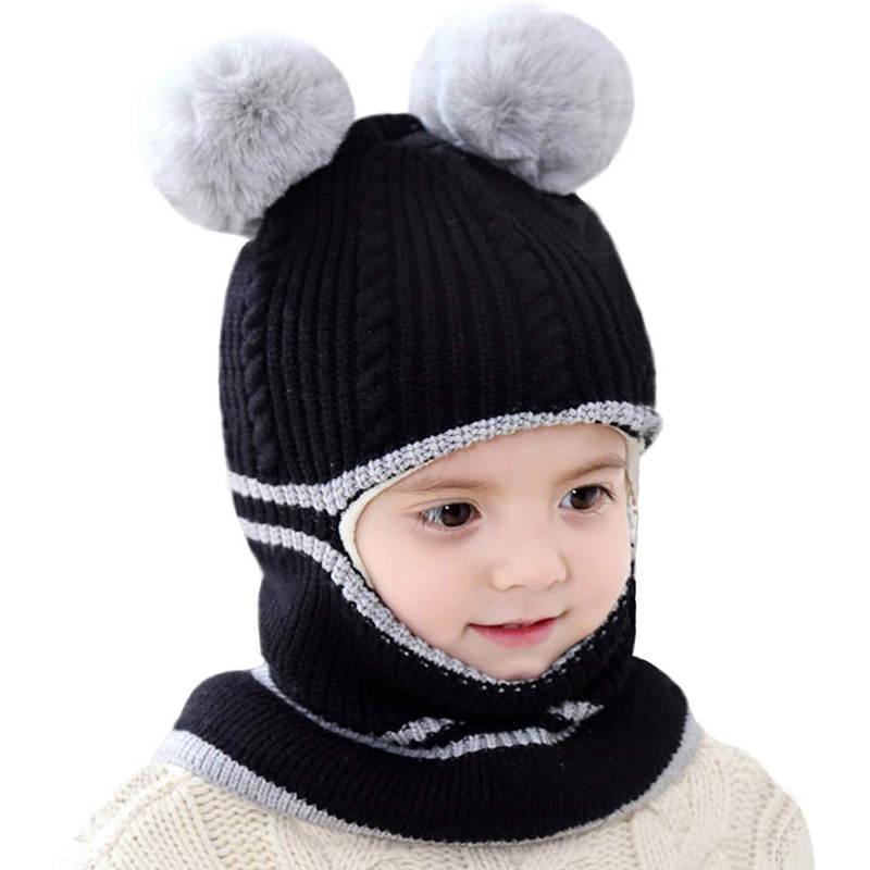 Warmom Trẻ Em Mùa Đông Nón Cho Bé Đan Nón Cho Bé Gái Bé Trai Mùa Đông Nón Dày Khăn Earflap Hood Khăn Choàng Đầu Lâu Mũ Lưỡi Trai trẻ Em 1-4Y