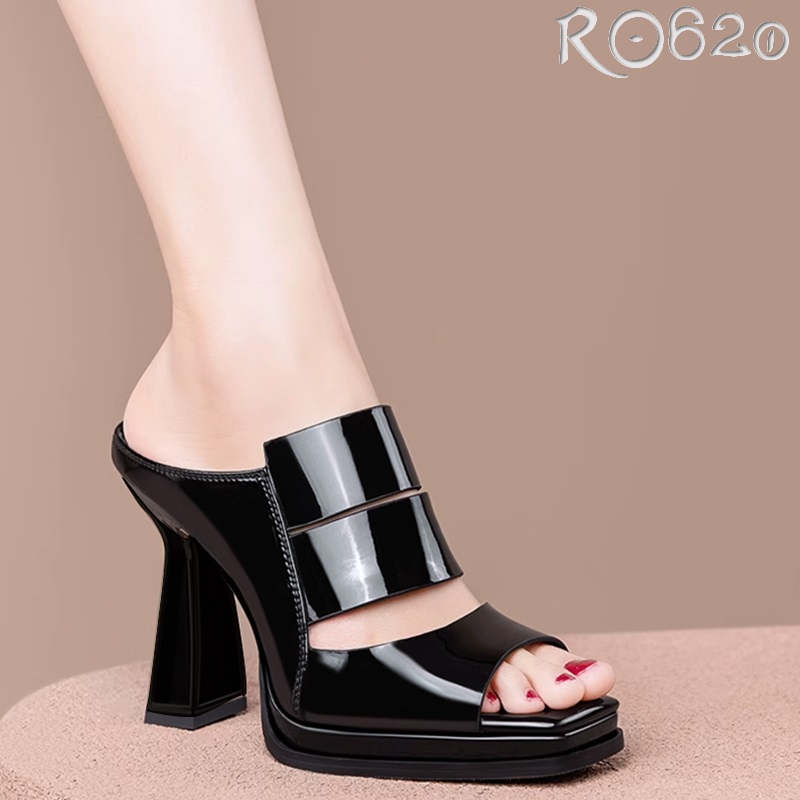 Dép sandal nữ cao gót 9 phân hàng hiệu rosata hai màu đen trắng cao cấp ro620