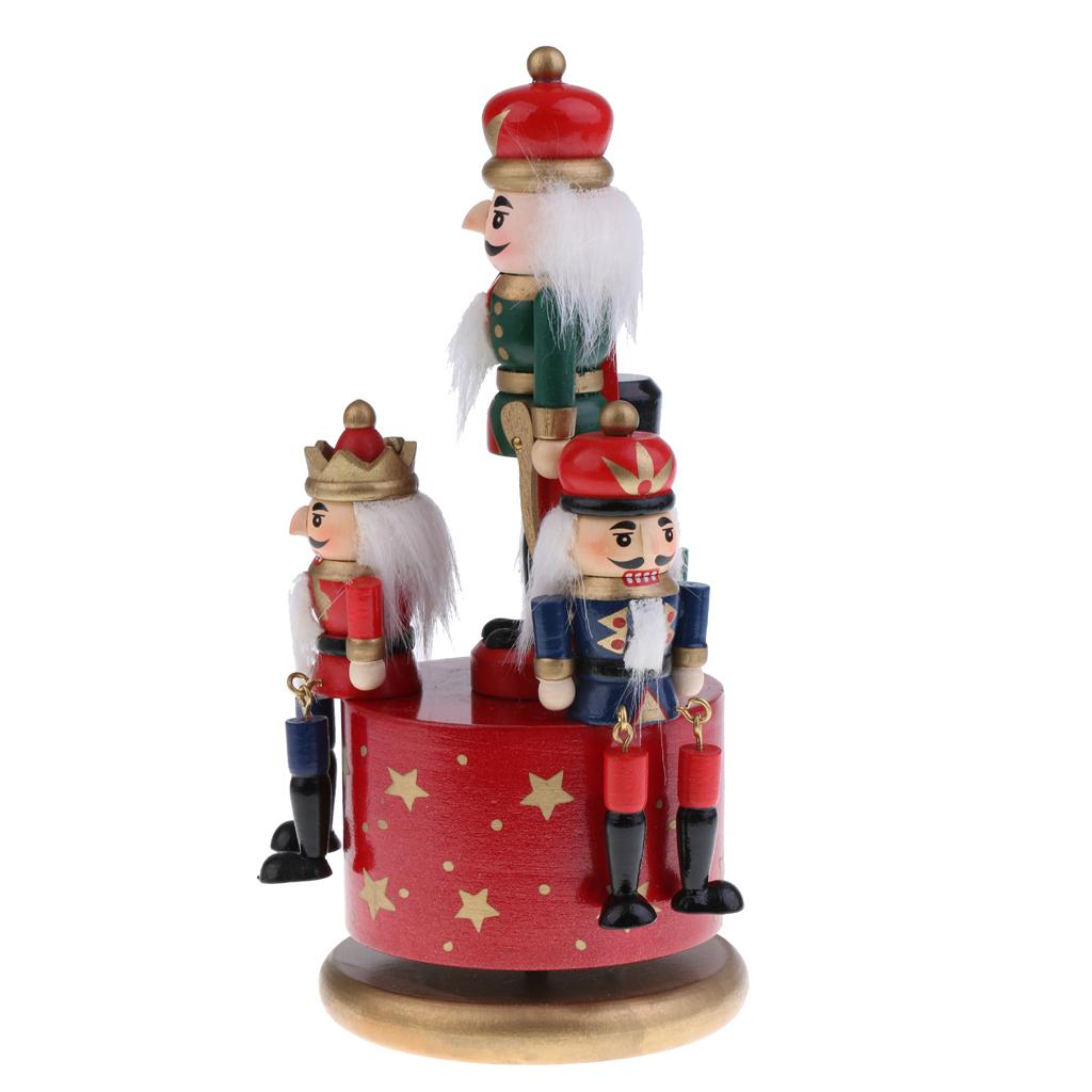 Wooden Nutcracker 4 Soliders Music Box Wind Up Toy Gift