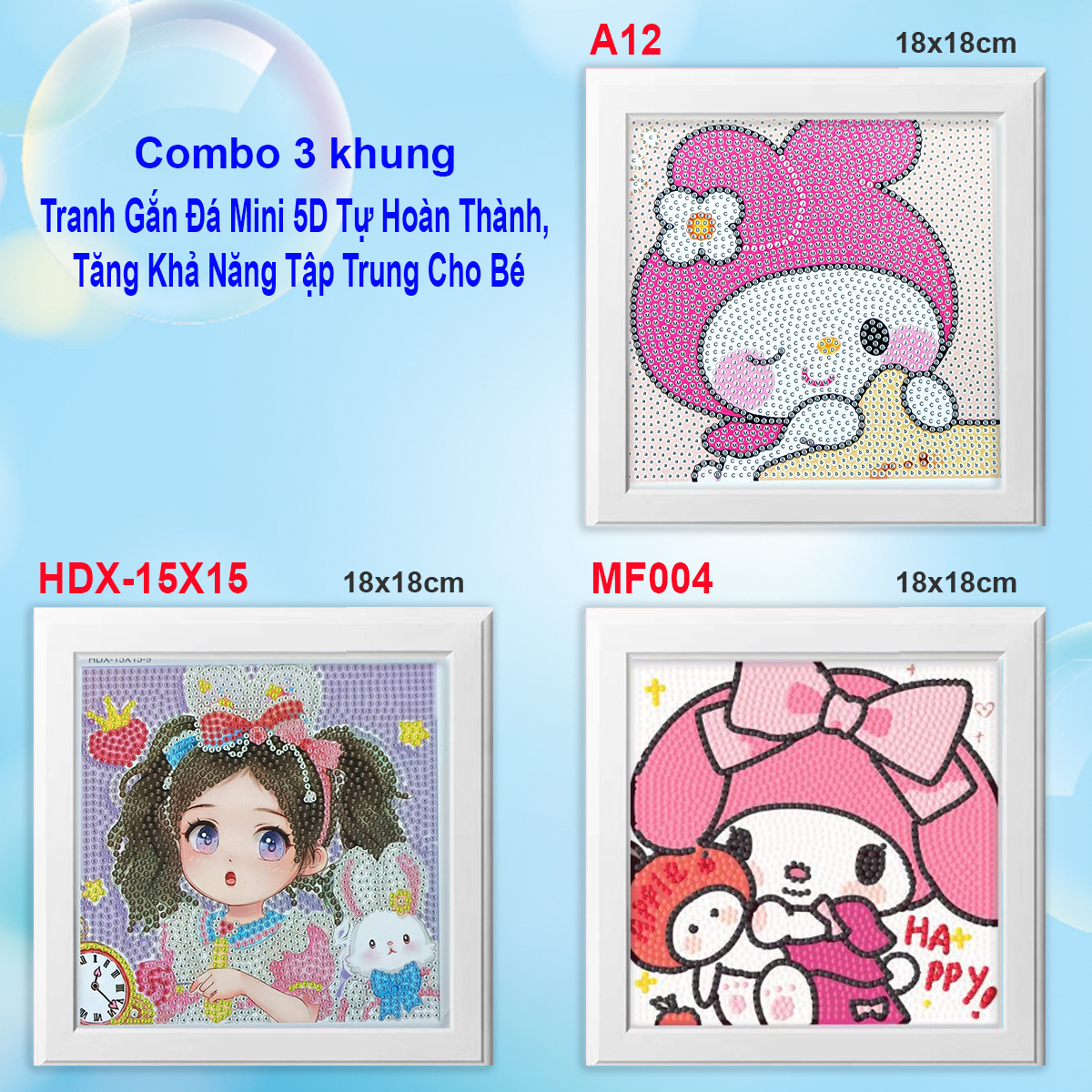 COMBO 3 Tranh Gắn Đá Mini 5D | Tăng Khả Năng Tập Trung Cho Bé