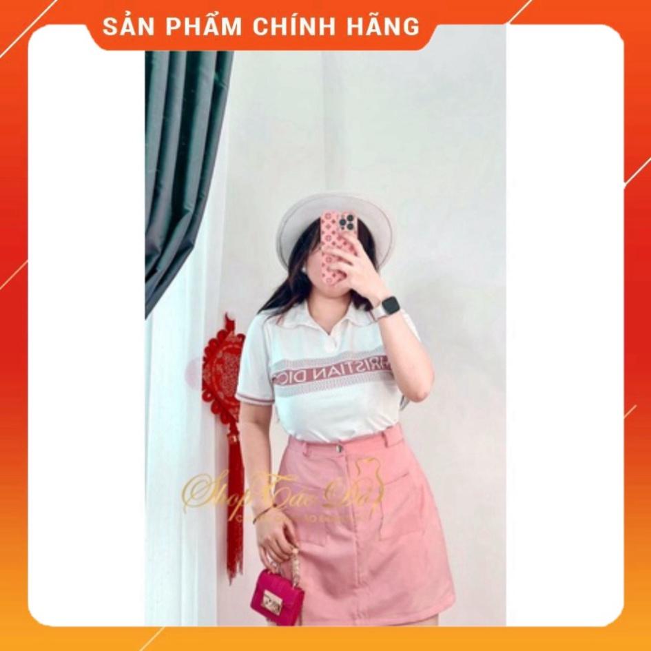 BIGSIZE 50-90KG Set áo thun chân váy chữ A cotton lạnh đi chơi đi tiệc màu hồng cổ bèo tay ngắn