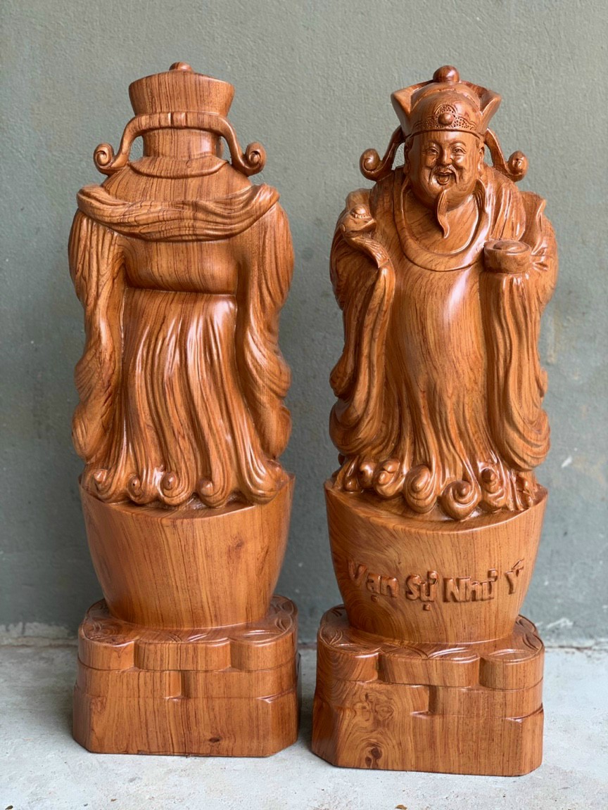 Tượng ông thần tài gỗ hương đá kt cao 50×18×13cm