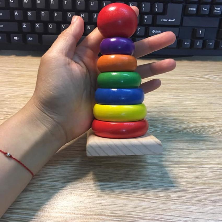 Đồ Chơi Gỗ Tháp Cầu Vòng 7 Màu - Đồ Chơi Giáo Dục Cho Bé Nhận Biết Màu Sắc Kích Thước