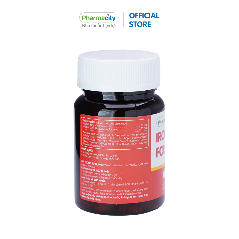 Viên bổ sung sắt và hỗ trợ giảm nguy cơ thiếu máu Pharmacity Iron + Folic Acid