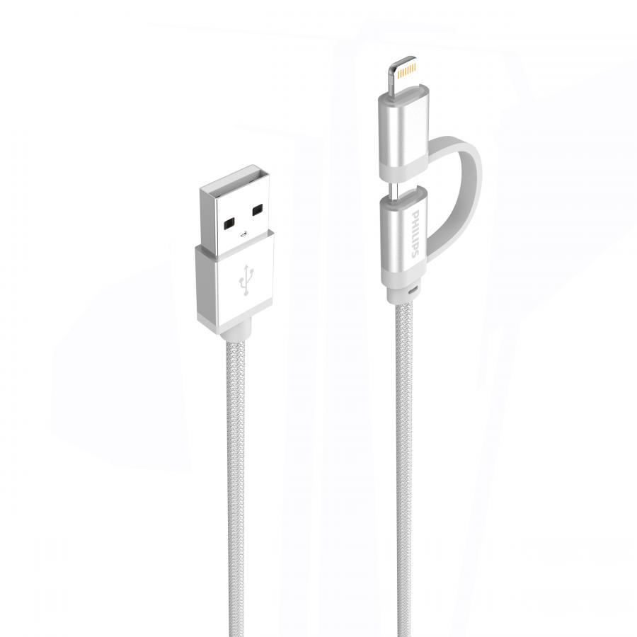 Cáp sạc USB type C tích hợp đầu chuyển đổi Linghtning Philips DLC4541VB  - Hàng Chính Hãng