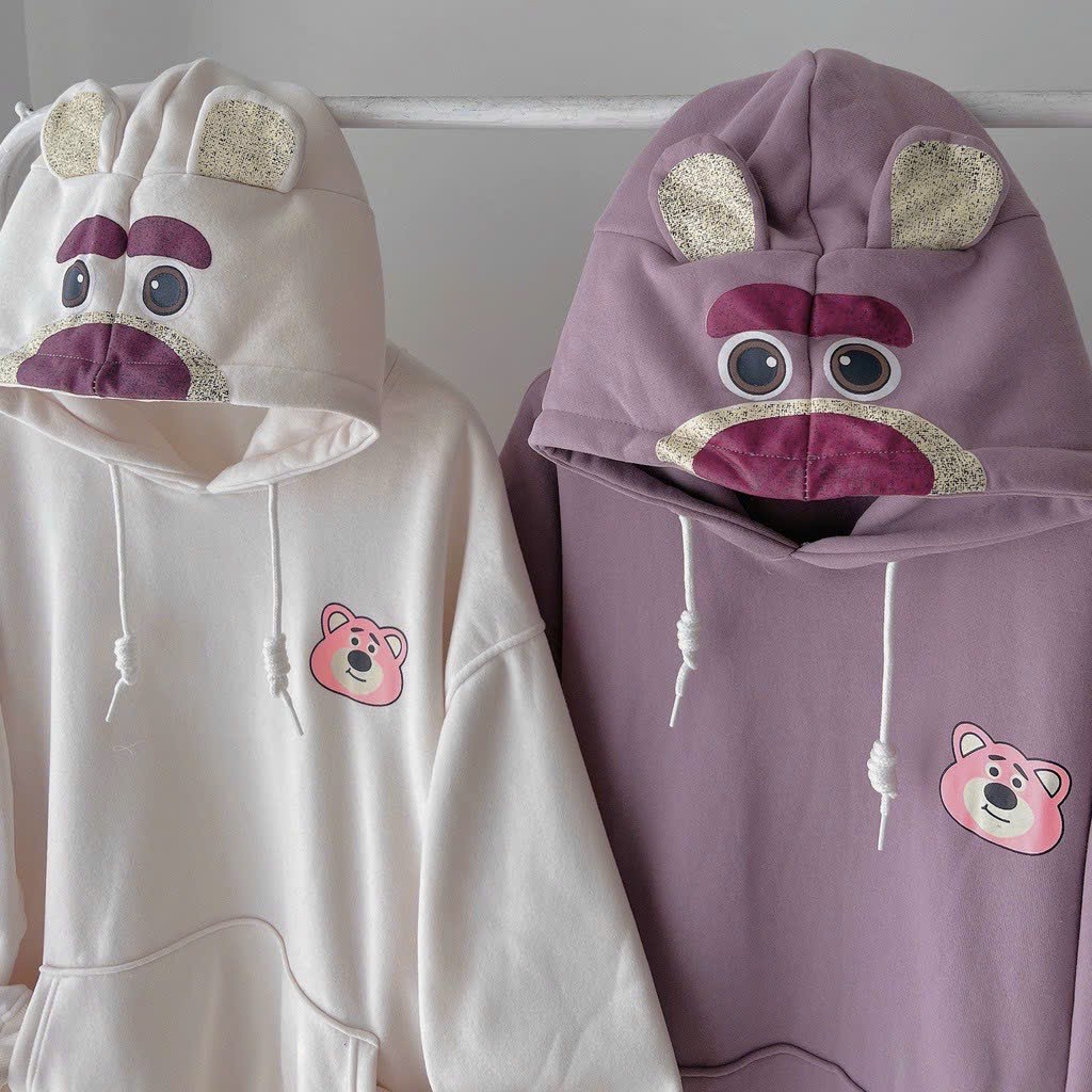 Áo hoodie nỉ bông họa tiết tai GẤU trên nón siêu dễ thương unisex nam nữ , áo khoác hoodie cặp đôi họa tiết hoạt hình cute phong cách hàn quốc