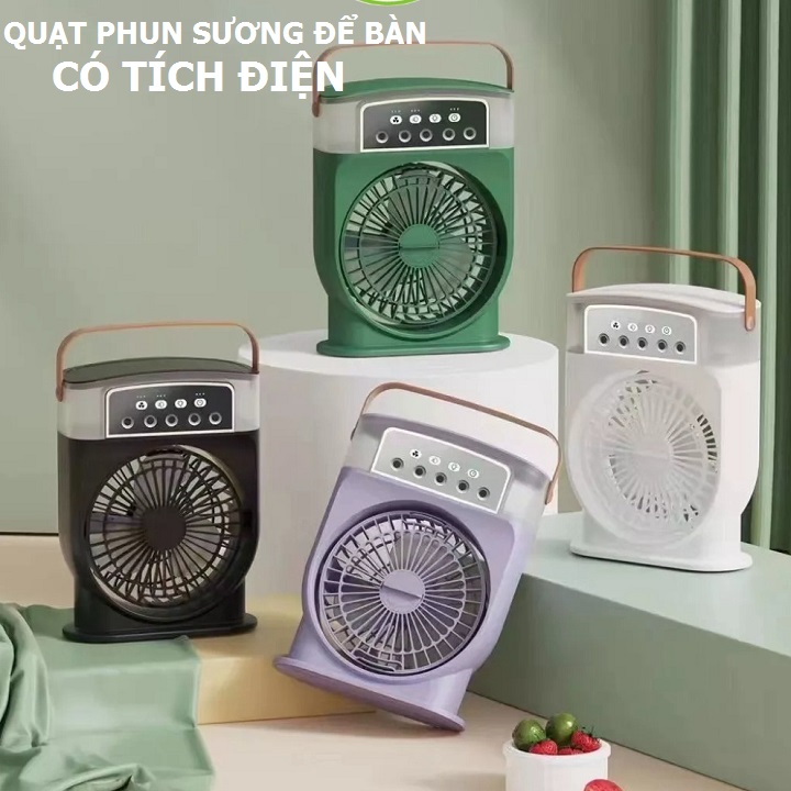 Quạt Phun Sương 600ml, Hàng chính hãng AIR FAN/ làm mát không khí để bàn làm việc, phòng ngủ, có thể xông tinh dầu, có ngăn đá kèm đèn led, hẹn giờ